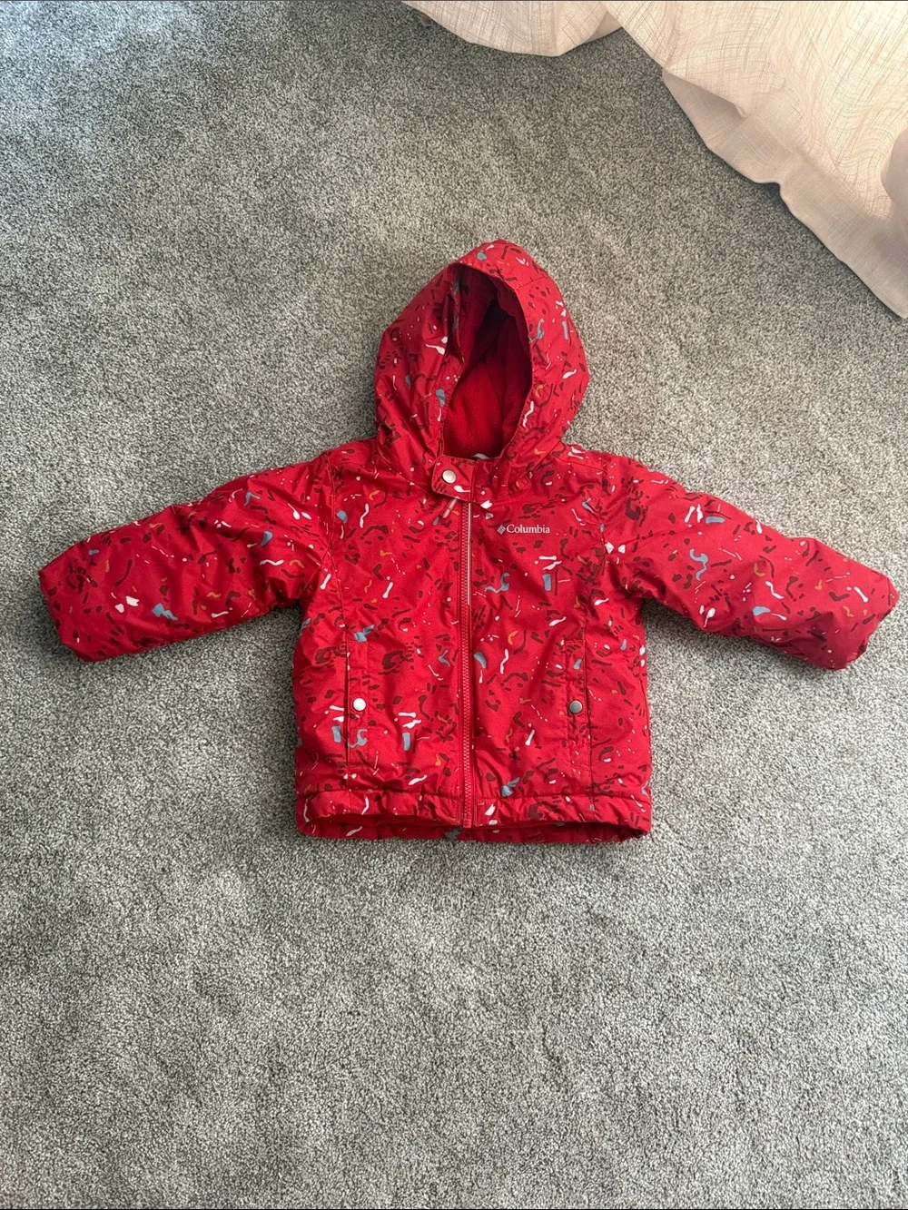 Columbia Red Hooded Insulated Jacket with Fun Print